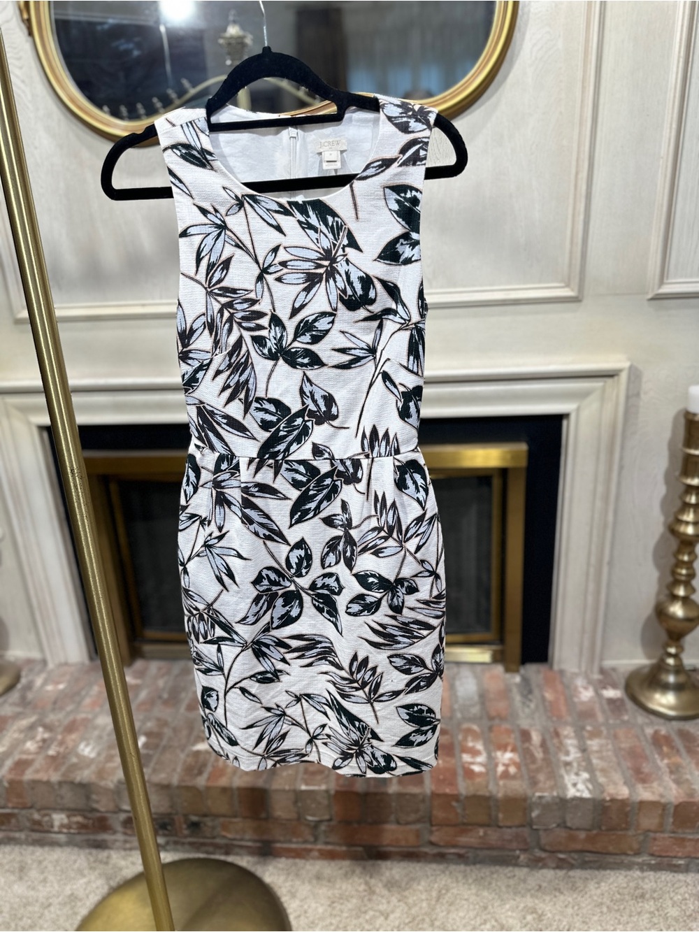J.Crew Dress 0 Navy White Botanical Leaf Textured Cotton Shift A5222 Preppy